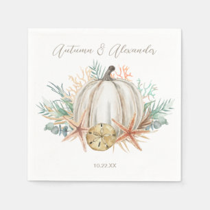 Coastal Fall Pumpkin Beach Seashells Napkin