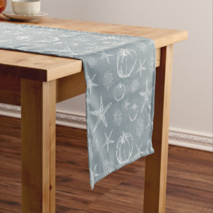 Coastal Fall Pumpkin Seashell Short Table Runner