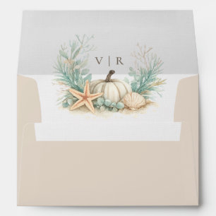 Coastal Fall Pumpkin Seashell Wedding Envelope