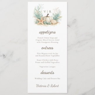 Coastal Fall Pumpkin Seashell Wedding Menu