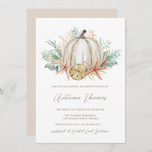Coastal Fall Pumpkin & Seashells Bridal Shower Invitation
