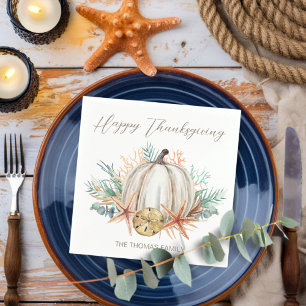 Coastal Fall Pumpkin Seashells Thanksgiving Napkin
