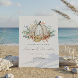 Coastal Fall Pumpkin & Seashells Wedding  Invitation