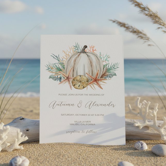 Coastal Fall Pumpkin & Seashells Wedding  Invitation (Creator Uploaded)