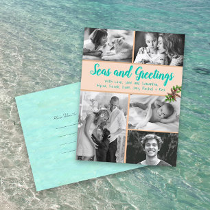 Coastal Family Photo Collage Christmas Postcard