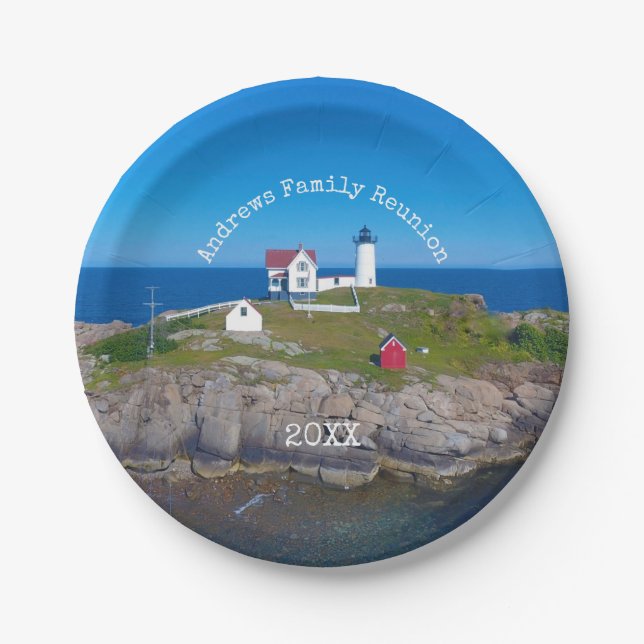 Coastal Family Reunion Nubble Lighthouse Paper Plate (Front)