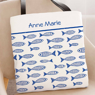 Coastal Fish Blue and White Bride Bachelorette Tote Bag