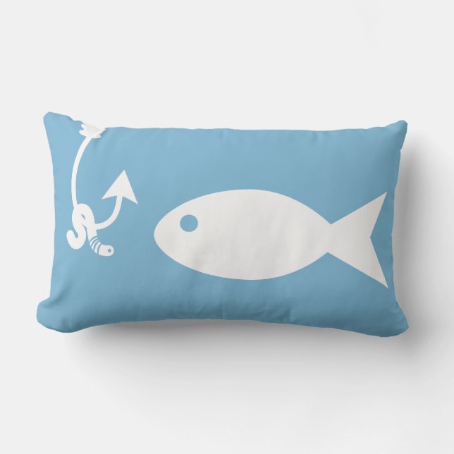 Coastal Fish Silhouettes & Worm | Monogram Lumbar Cushion (Front)