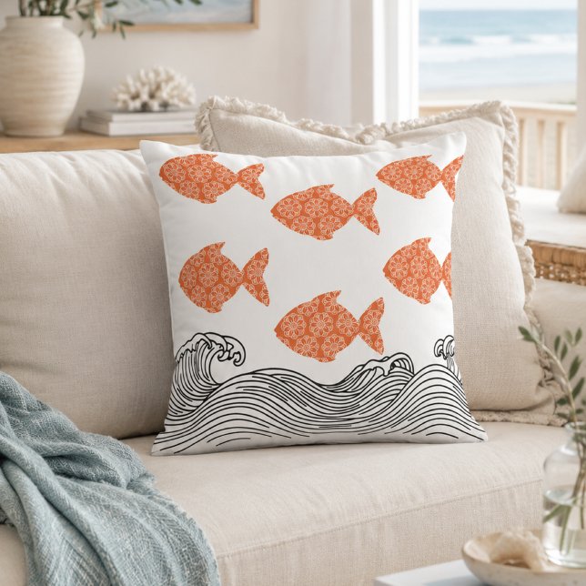 Coastal Fish Wave Decorative  Cushion (Creator Uploaded)