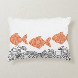 Coastal Fish & Waves Decorative Cushion