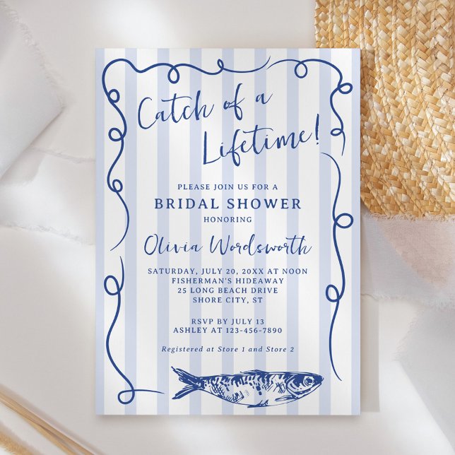 Coastal Fish Whimsical Doodle Bridal Shower Invitation (Creator Uploaded)