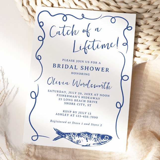 Coastal Fish Whimsical Doodle Bridal Shower Invitation (Creator Uploaded)