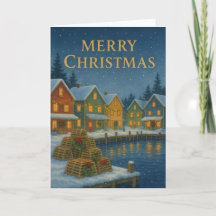 Coastal Fishing Village Christmas Card