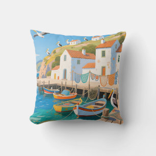 Coastal Fishing Village Pelicans Cushion