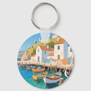 Coastal Fishing Village Pelicans Key Ring