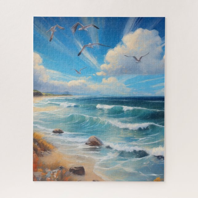 Coastal Flight Shoreline Seagulls Jigsaw Puzzle (Vertical)