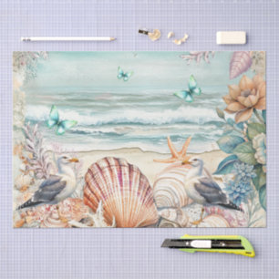 Coastal Floral Seagulls & Seashells Decoupage  Tissue Paper