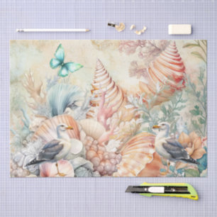 Coastal Floral Seagulls & Seashells Decoupage Tissue Paper