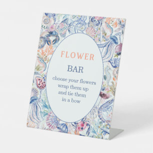 Coastal Flower Bar Bridal Shower Pedestal Sign