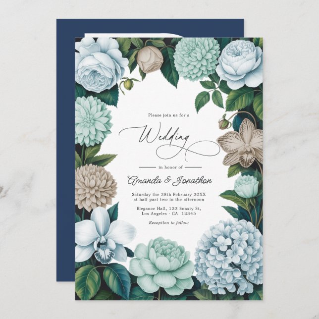 Coastal Fog/Seafoam Tint & Driftwood Beige Wedding Invitation (Front/Back)