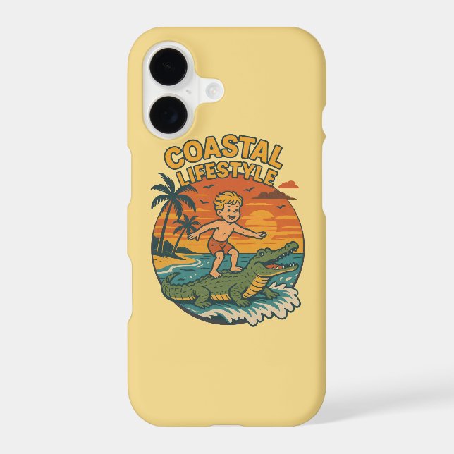 Coastal Gator Surfing -Retro Surf Beach Cell Phone (Back)