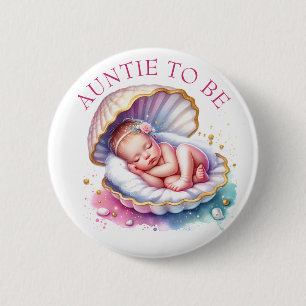 Coastal Girl's Baby Shower Auntie to be 6 Cm Round Badge