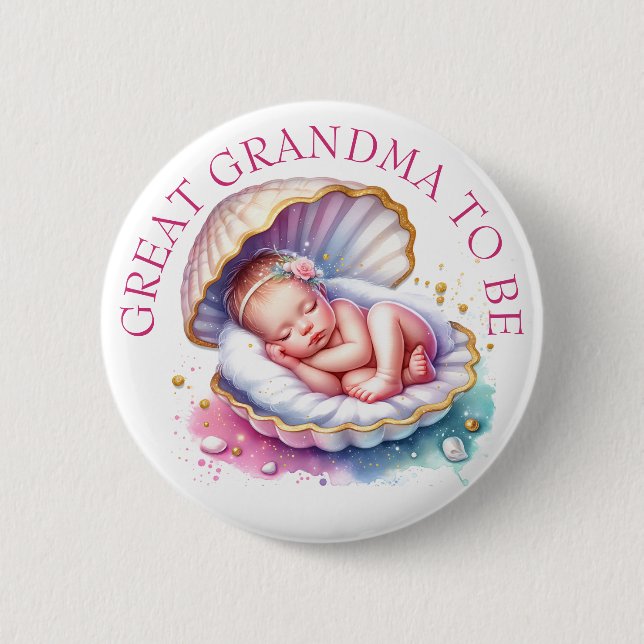 Coastal Girl's Baby Shower Great Grandma to be 6 Cm Round Badge (Front)