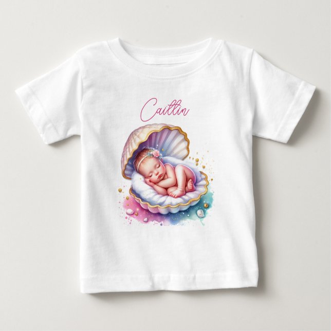 Coastal Girl's Baby Shower Personalised Baby T-Shirt (Front)