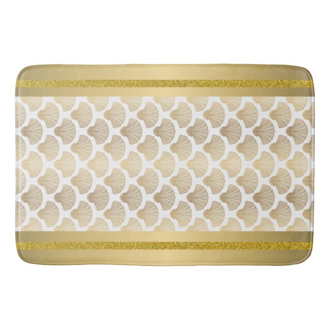 Coastal Glam Bath Mat with Gold Sea Shell Design (Front)