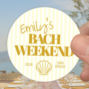 Coastal Gold Striped Bach Weekend Shell Classic Round Sticker