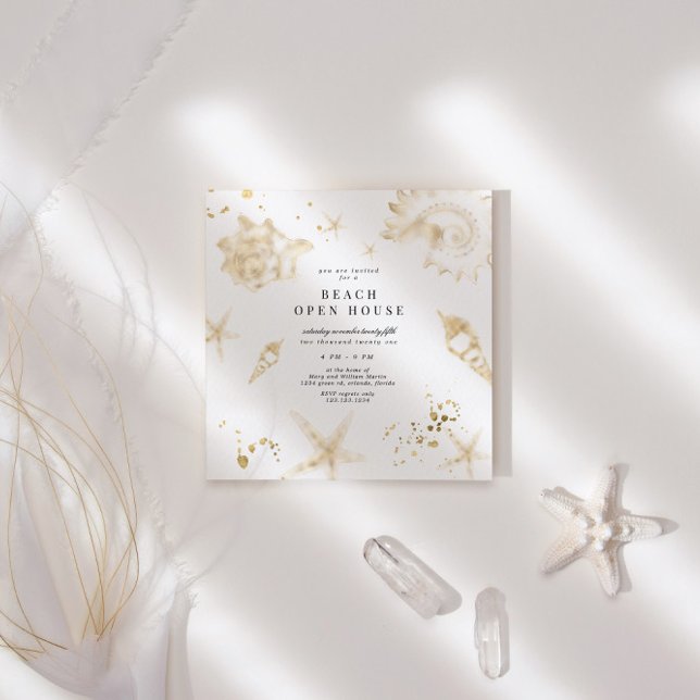 Coastal Golden Elegant Square Open House Invitation (Creator Uploaded)