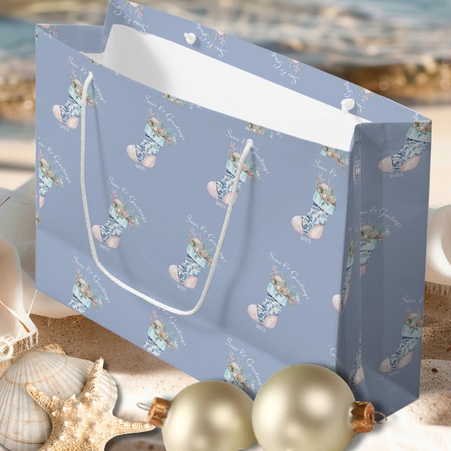  Coastal Grandma Chinoiserie Stocking  Large Gift Bag (Coastal Grandma Chinoiserie Stocking Large Gift Bag)