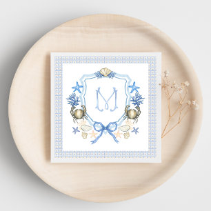 Coastal Grandmillenial Crab Calligraphy Monogram Napkin