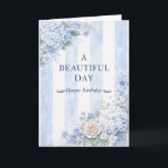 Coastal Grandmother Blue Hydrangea Elegant Card<br><div class="desc">Celebrate with the timeless elegance of the coastal grandmother aesthetic. This birthday card features beautiful watercolor blue hydrangeas and classic nautical stripes, perfect for those who love a clean, breezy, and sophisticated style. Ideal for a mother, grandmother, or friend who enjoys the seaside vibe. Personalise the name and inside message...</div>