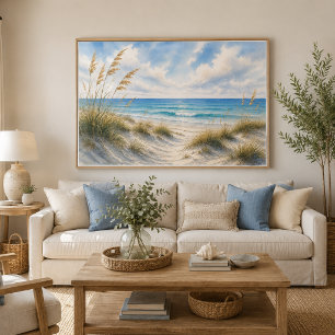 Coastal Grass Beach Poster   Blue Horizon 