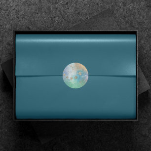 Coastal Grunge Blue and Green Watercolor Gold Classic Round Sticker
