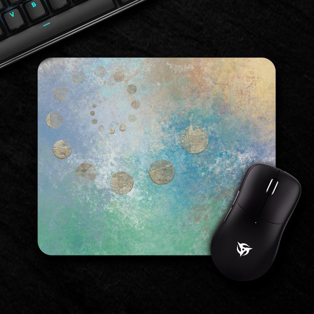 Coastal Grunge | Blue and Green Watercolor Gold Mouse Pad (Creator Uploaded)