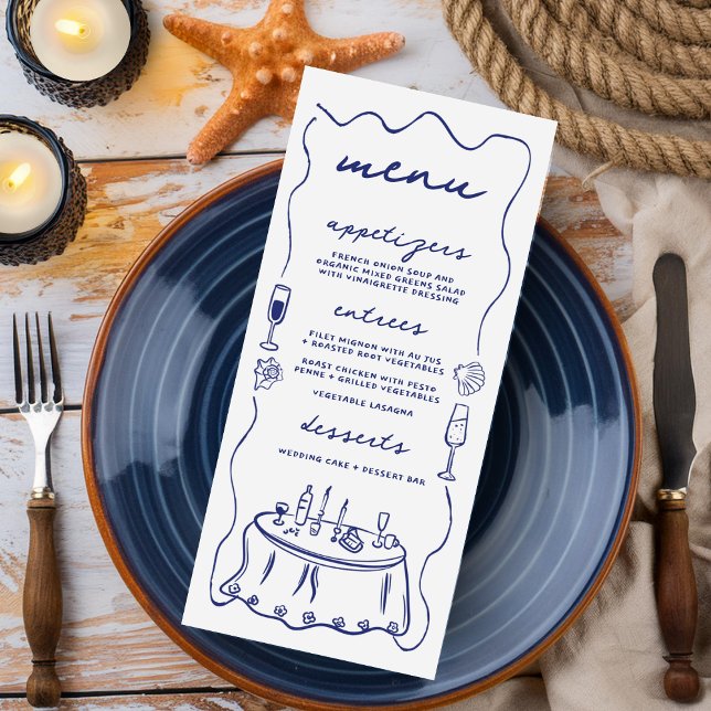 Coastal Hand Drawn Cocktail Seashell Wedding Menu (Creator Uploaded)