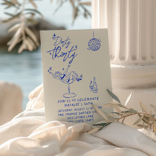 Coastal Hand Drawn Dirty Thirty 30th Fun Birthday Invitation