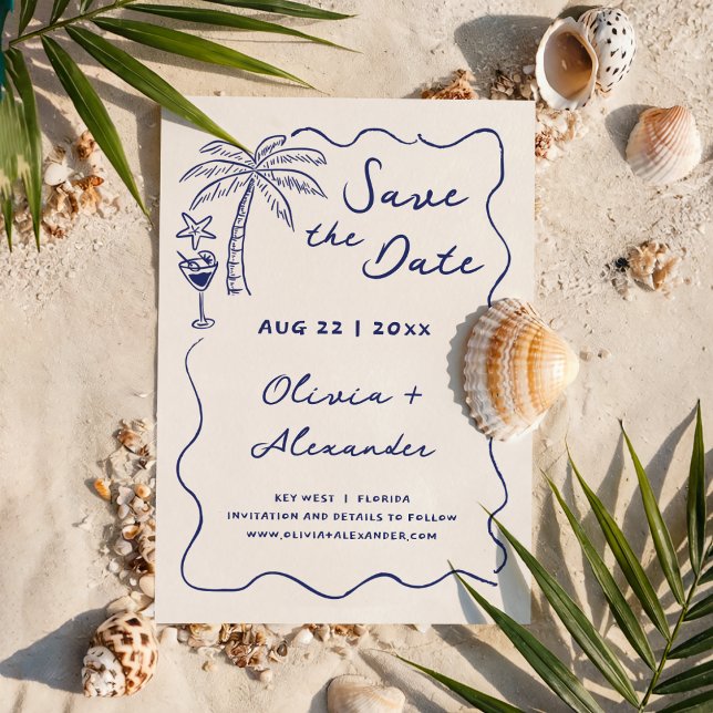 Coastal Hand Drawn Doodle Beach Wedding Save The Date (Creator Uploaded)