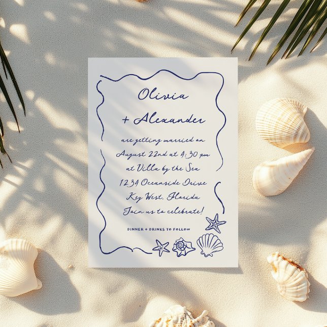 Coastal Hand Drawn Sea Shells Doodle Wedding Invitation (Creator Uploaded)