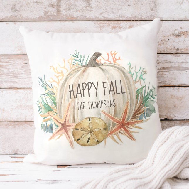 Coastal Happy Fall Pumpkin Sea Shells Cushion (Creator Uploaded)