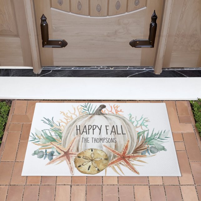 Coastal Happy Fall Pumpkin Seashells Doormat (Creator Uploaded)