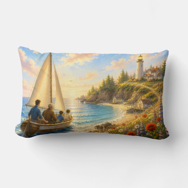 Coastal Harbour Lumbar Throw Pillow (Front)