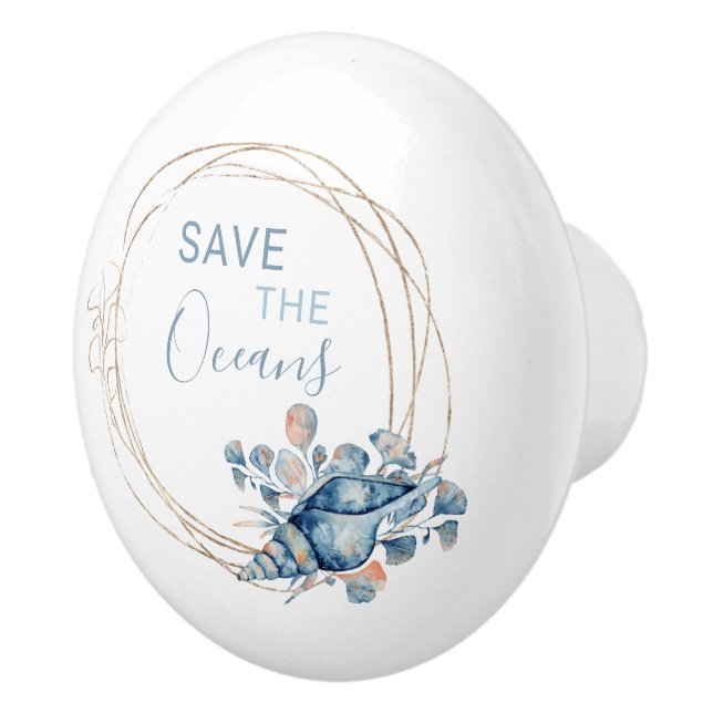 Coastal Home blue watercolor composition custom Ce Ceramic Knob (Right)