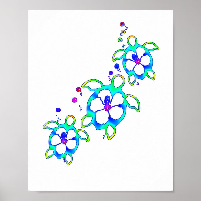 Coastal Honu Hawaiian Turtles Poster (Front)