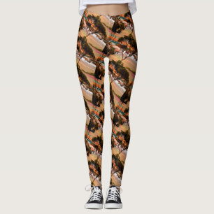 "Coastal Hops: Kangaroos on the Shore in Oil" Leggings