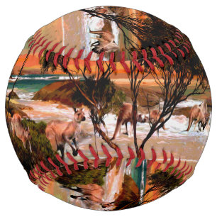"Coastal Hops: Kangaroos on the Shore in Oil" Softball