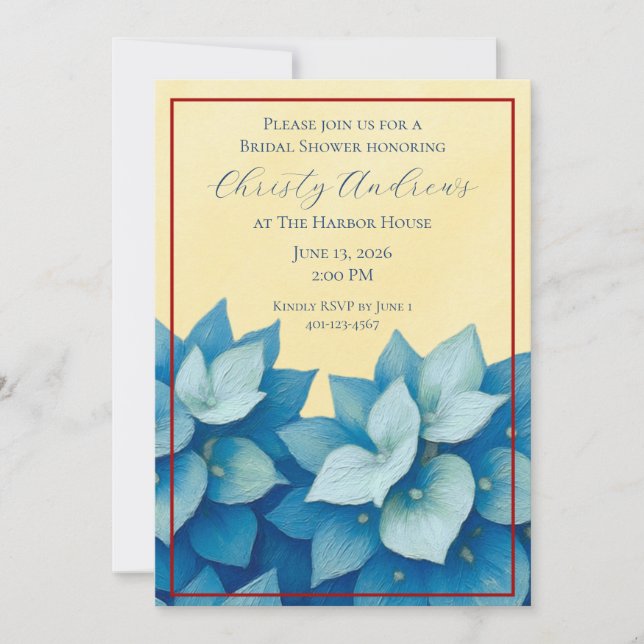 Coastal Hydrangea Bridal Shower Invitation (Front)