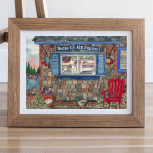 Coastal Ice Cream Shop Watercolor Poster